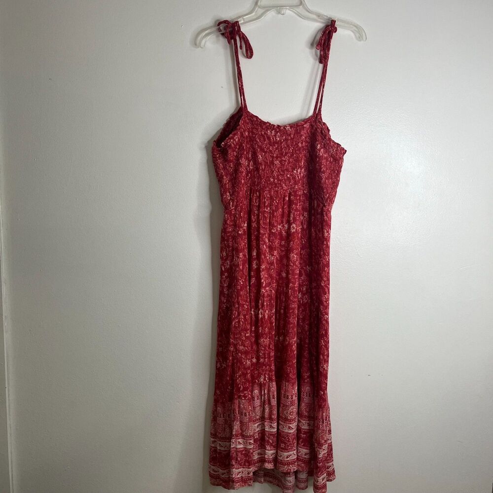 Knox Rose Paisley Smocked Tiered Dress Floral Red Ruffle Tie Straps Stretch Sz L - Picture 4 of 7